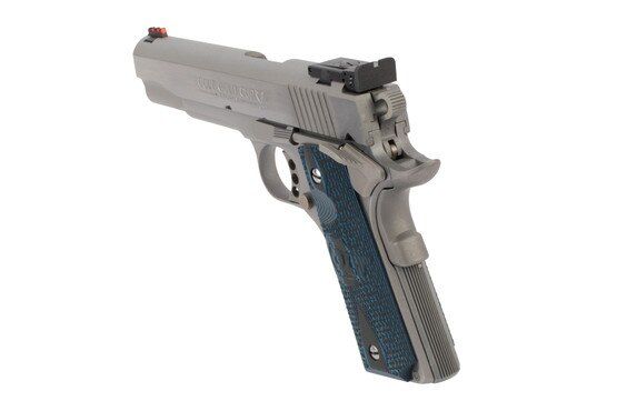 Colt Gold Cup Lite 1911 handgun features a stainless steel slide and frame